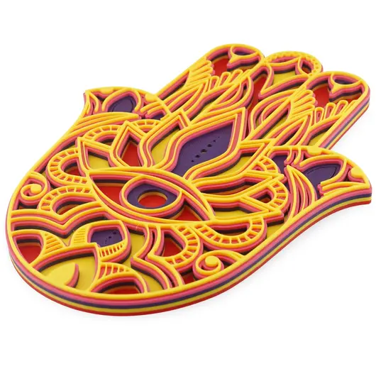 Decoratiune layered palma Hamsa, rosu cu galben - 22cm, imagine 2