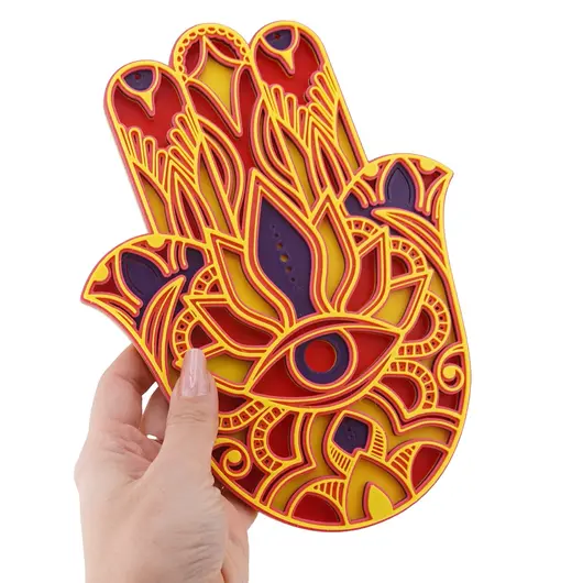 Decoratiune layered palma Hamsa, rosu cu galben - 22cm, imagine 3