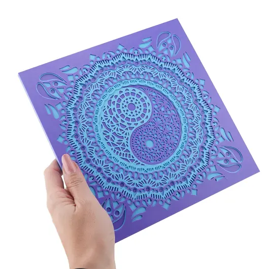 Decoratiune patrata layered cu simbolul Yin Yang, mov cu albastru - 21cm, imagine 3