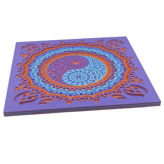 Decoratiune patrata layered cu simbolul Yin Yang, mov cu portocaliu - 21cm, imagine 2