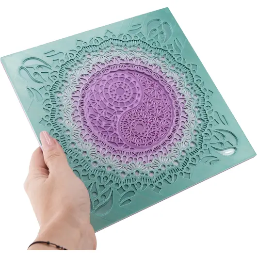 Decoratiune patrata layered cu simbolul Yin Yang, multicolor - 21cm, imagine 3