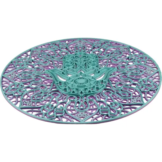 Decoratiune rotunda layered mandala cu palma Hamsa, multicolor - 24cm, imagine 2