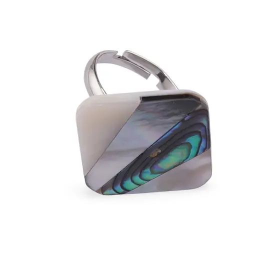 Inel reglabil romb cu sidef si scoica abalone - 20mm