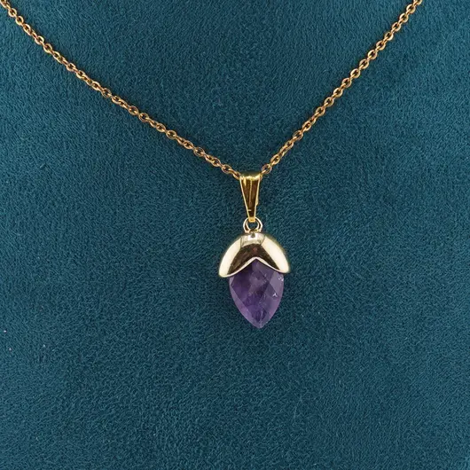 Pandantiv Ametist fatetat cu montura aurie, 20mm, imagine 2