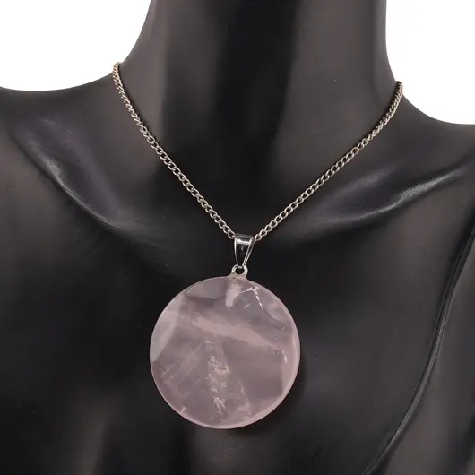 Pandantiv Cuart roz rotund fatetat, 36mm, imagine 2