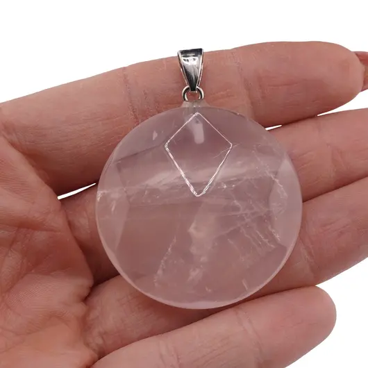 Pandantiv Cuart roz rotund fatetat, 36mm, imagine 3