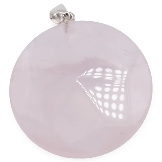 Pandantiv Cuart roz rotund fatetat, 36mm