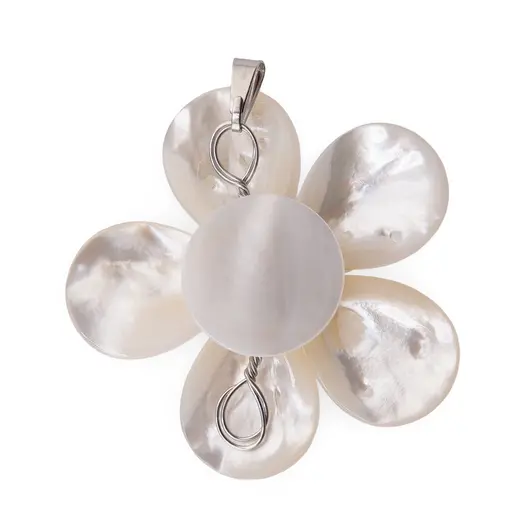 Pandantiv floare Sidef alb si Perle de cultura - 42mm, imagine 2