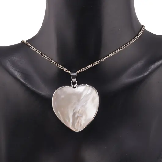 Pandantiv inima din Sidef alb cu montura argintie - 31,5mm, imagine 2