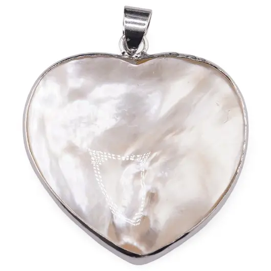 Pandantiv inima din Sidef alb cu montura argintie - 31,5mm