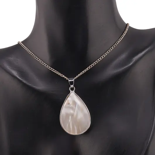 Pandantiv picatura din Sidef alb cu montura argintie - 30mm, imagine 2