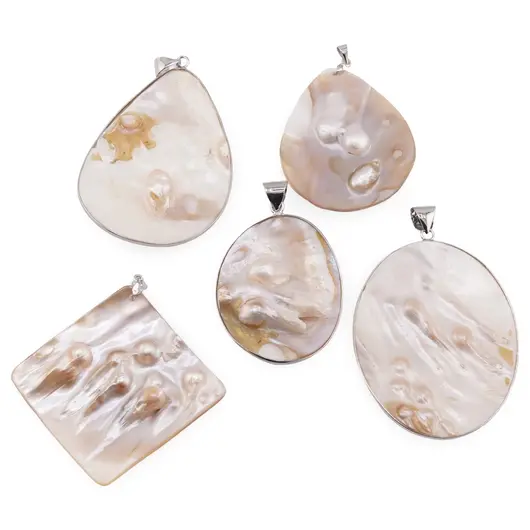 Pandantiv Scoica naturala cu perle, 45-60mm, imagine 2