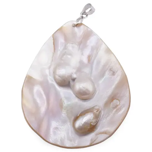 Pandantiv Scoica naturala cu perle, 45-60mm, imagine 3