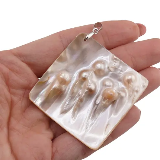 Pandantiv Scoica naturala cu perle, 45-60mm, imagine 8