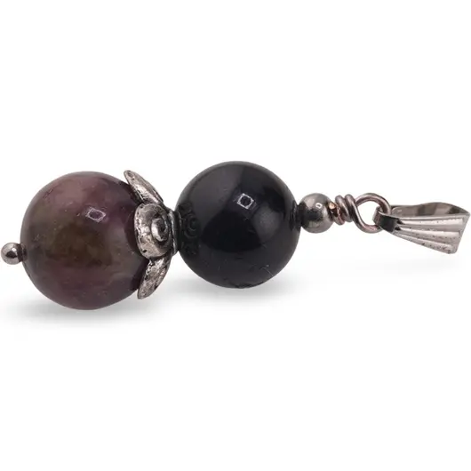 Pandantiv Turmalina neagra sfera 10mm si Turmalina multicolora 11mm
