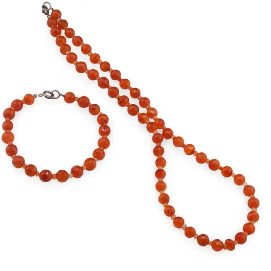 Set bratara si colier Cornalina sfere fatetate 8mm si discuri fatetate 3mm