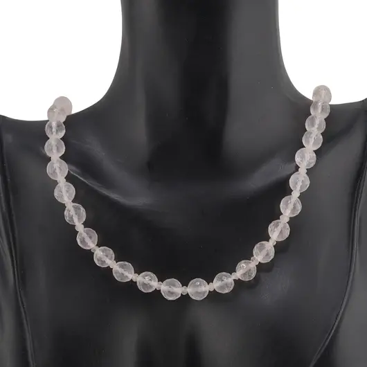 Set bratara si colier Cuart roz sfere fatetate 8mm si discuri fatetate 3mm, imagine 3