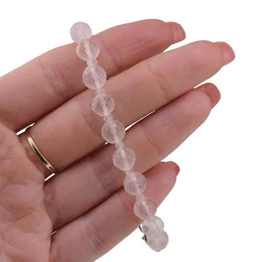 Set bratara si colier Cuart roz sfere fatetate 8mm si discuri fatetate 3mm, imagine 4