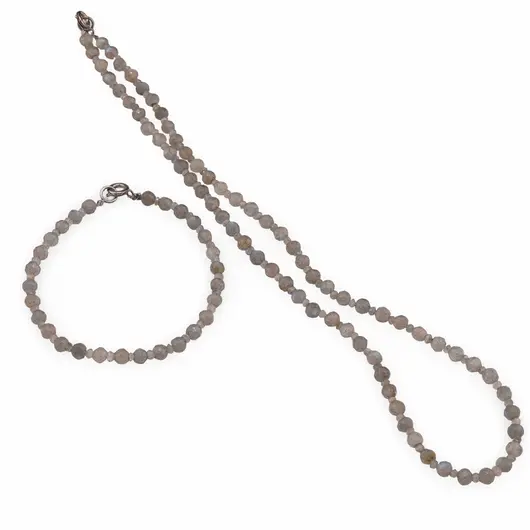 Set bratara si colier Labradorit sfere fatetate 5mm si discuri fatetate 3mm