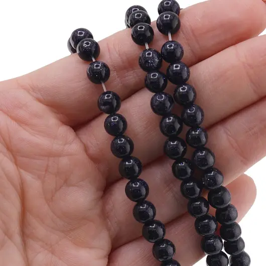 Sirag Goldstone albastru sfere 6mm, 37cm, imagine 2