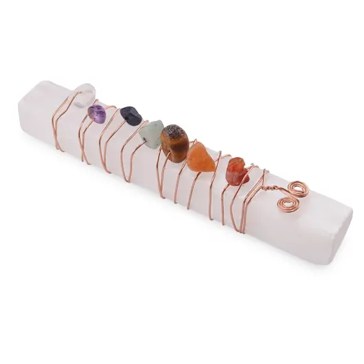 Bagheta selenit brut cu cristale chips 7 chakre, imagine 2