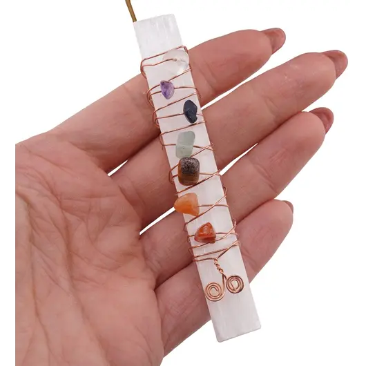 Bagheta selenit brut cu cristale chips 7 chakre, imagine 3