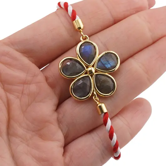 Bratara Martisor cu Labradorit si montura aurie floare, imagine 3