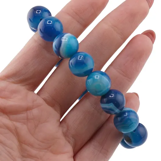 Bratara pe elastic Agat albastru sfere 12mm, imagine 3