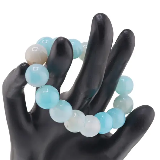 Bratara pe elastic Agat bleu sfere 12mm, imagine 2