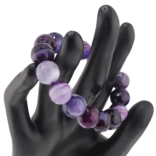 Bratara pe elastic Agat mov sfere fatetate 12mm, imagine 2