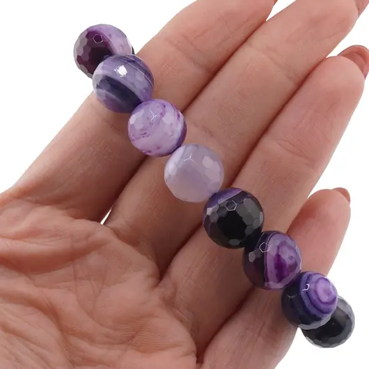 Bratara pe elastic Agat mov sfere fatetate 12mm, imagine 3