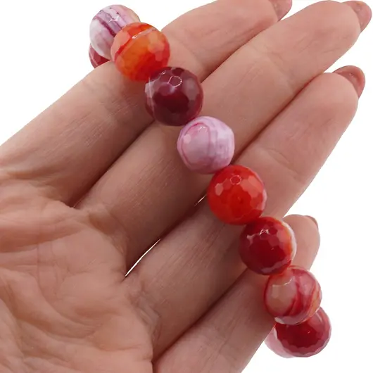 Bratara pe elastic Agat rosu sfere fatetate 12mm, imagine 3