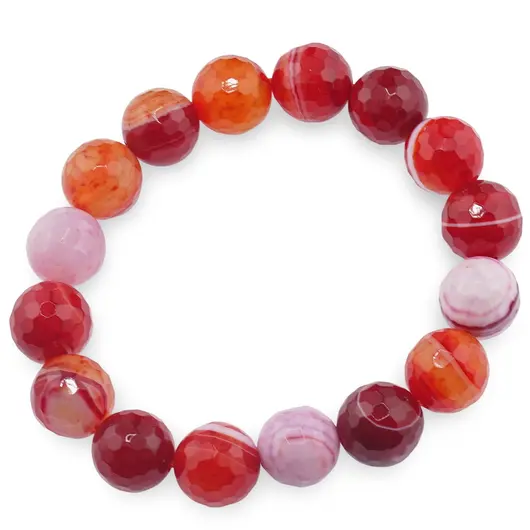 Bratara pe elastic Agat rosu sfere fatetate 12mm