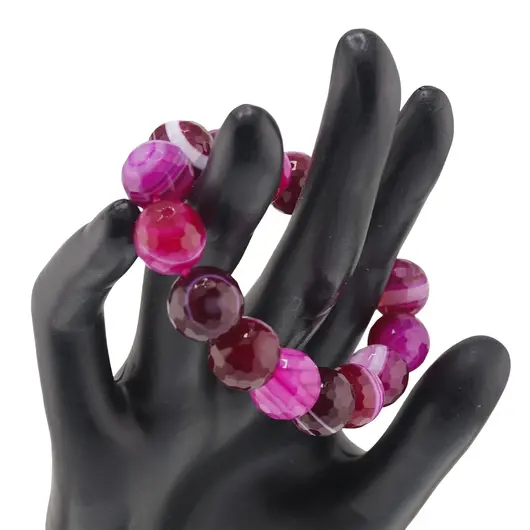 Bratara pe elastic Agat roz sfere fatetate 12mm, imagine 2