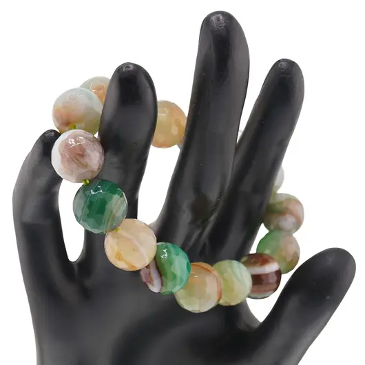 Bratara pe elastic Agat verde cu galben sfere fatetate 12mm, imagine 2