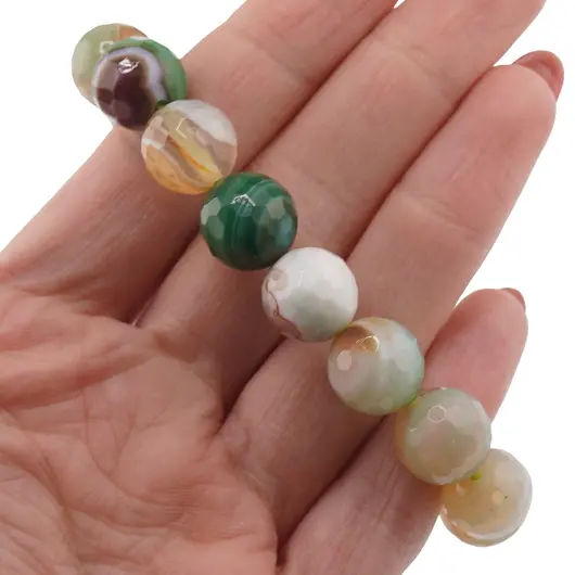 Bratara pe elastic Agat verde cu galben sfere fatetate 12mm, imagine 3