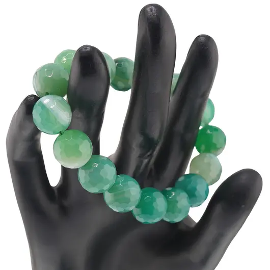 Bratara pe elastic Agat verde sfere fatetate 12mm, imagine 2