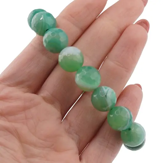 Bratara pe elastic Agat verde sfere fatetate 12mm, imagine 3