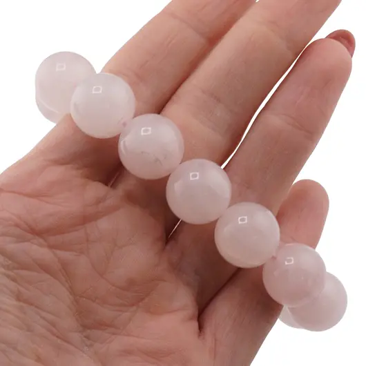 Bratara pe elastic Cuart roz sfere 14mm, imagine 3