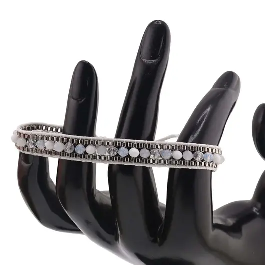 Bratara snur alb cu nod culisant si sticla alba, imagine 2