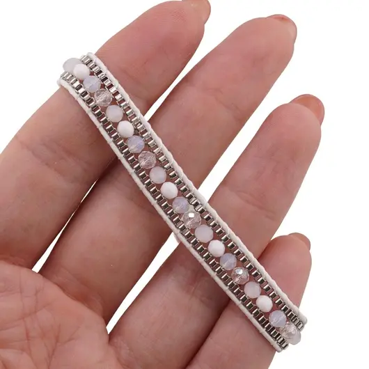 Bratara snur alb cu nod culisant si sticla alba, imagine 3