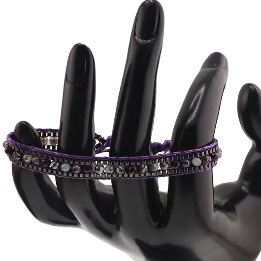 Bratara snur mov cu nod culisant si sticla mov, imagine 2