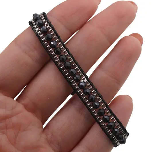 Bratara snur negru cu nod culisant si sticla neagra, imagine 3