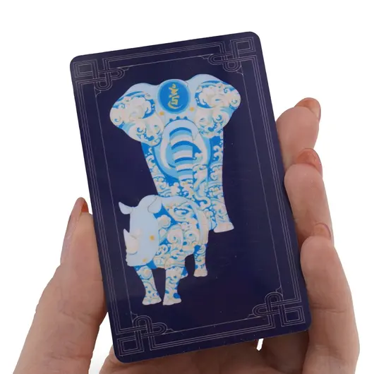 Card feng shui din plastic cu Elefant si Rinocer pentru protectie anti-furt, 2026, imagine 3
