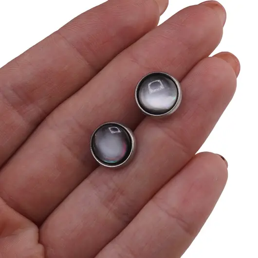 Cercei cu surub Sidef gri si montura argintie, 12mm, imagine 3