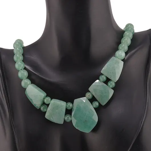 Colier Aventurin cristale fatetate si sfere 6-8mm, imagine 2