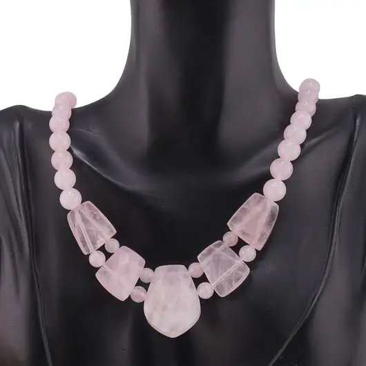 Colier Cuart roz cristale fatetate si sfere 6-8mm, imagine 2