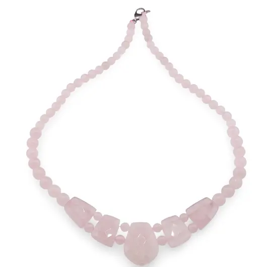 Colier Cuart roz cristale fatetate si sfere 6-8mm