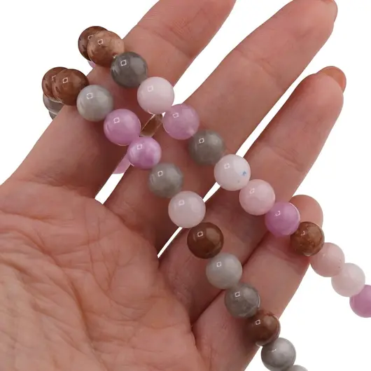 Colier Kunzit, Turmalina maro si Cuart gri sfere 8mm, imagine 3