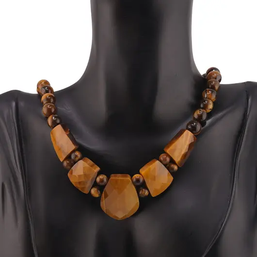 Colier Ochi de tigru cristale fatetate si sfere 6-8mm, imagine 2